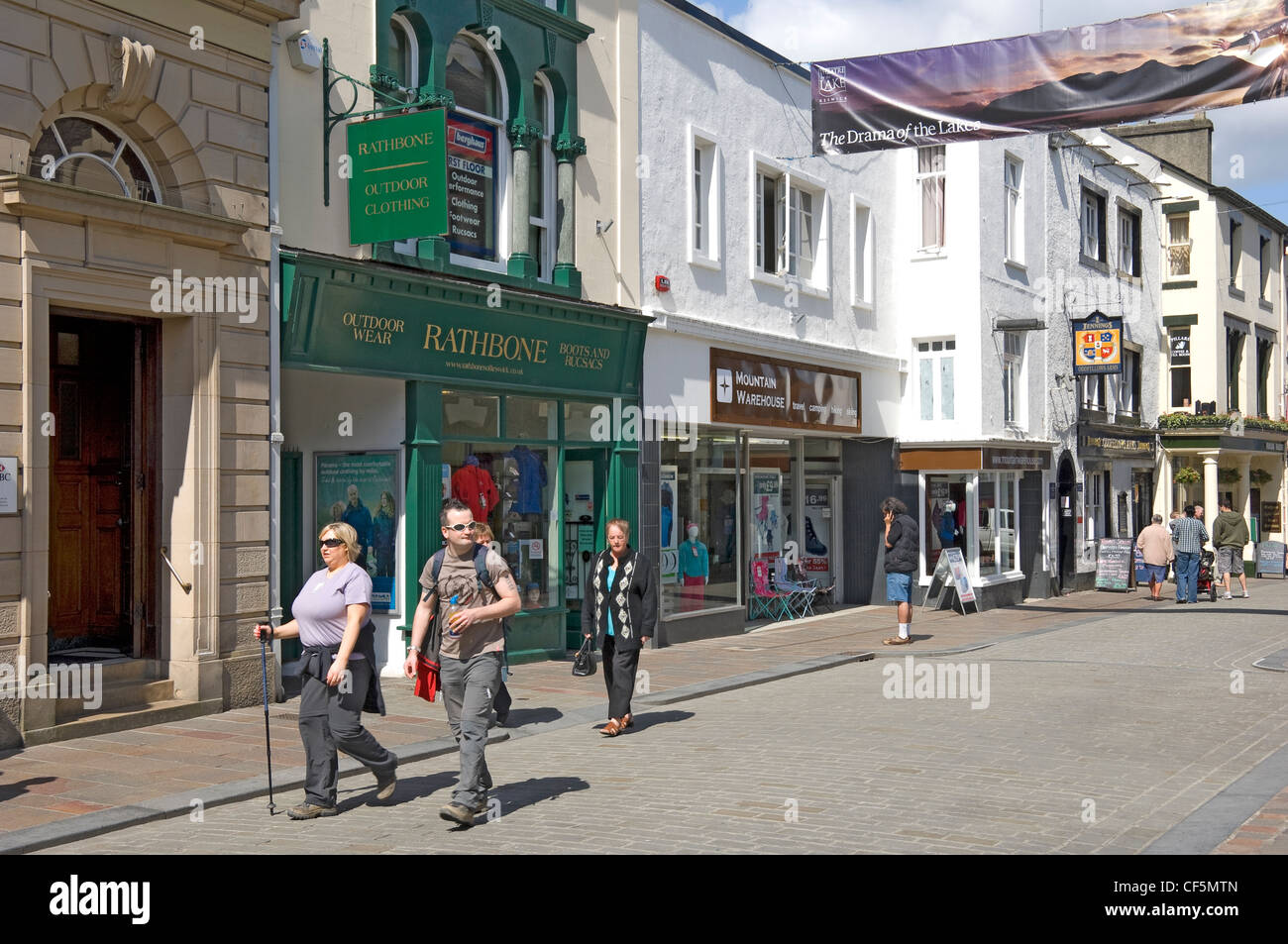 Walkers and shoppers in Market Place, Keswick Stock Photo Alamy