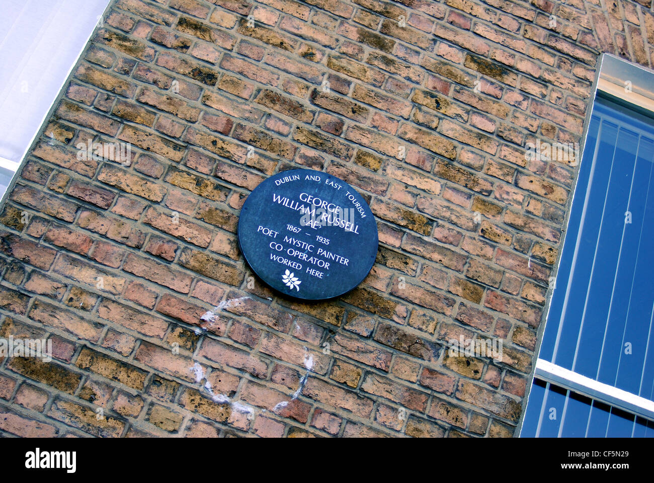 Blue plaque to poet George Russell at Merrion Square in Dublin. Stock Photo