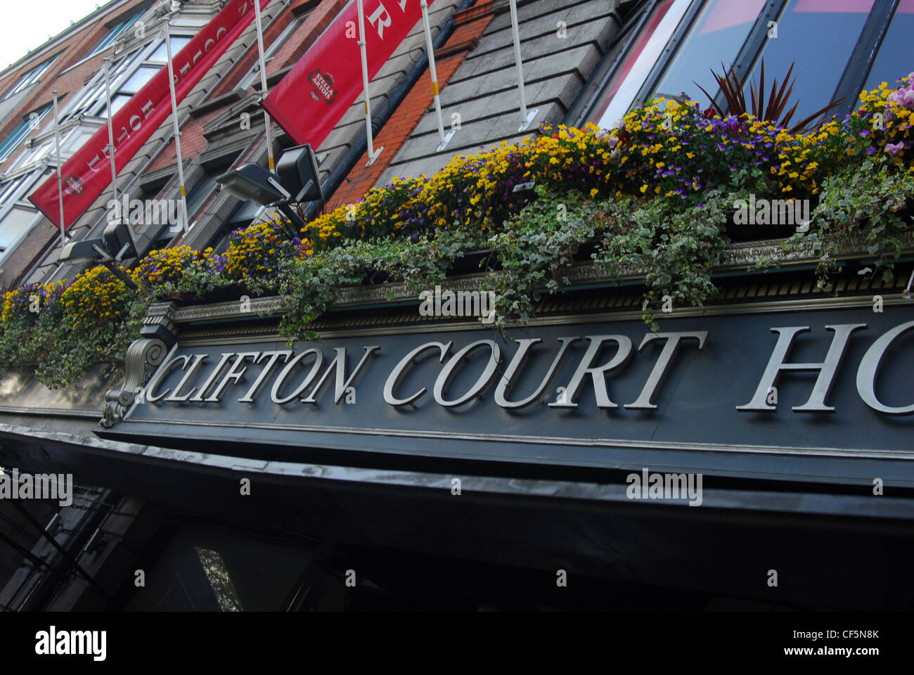 A detailed view of the exterior of Clifton Court Hotel in Dublin. Stock Photo