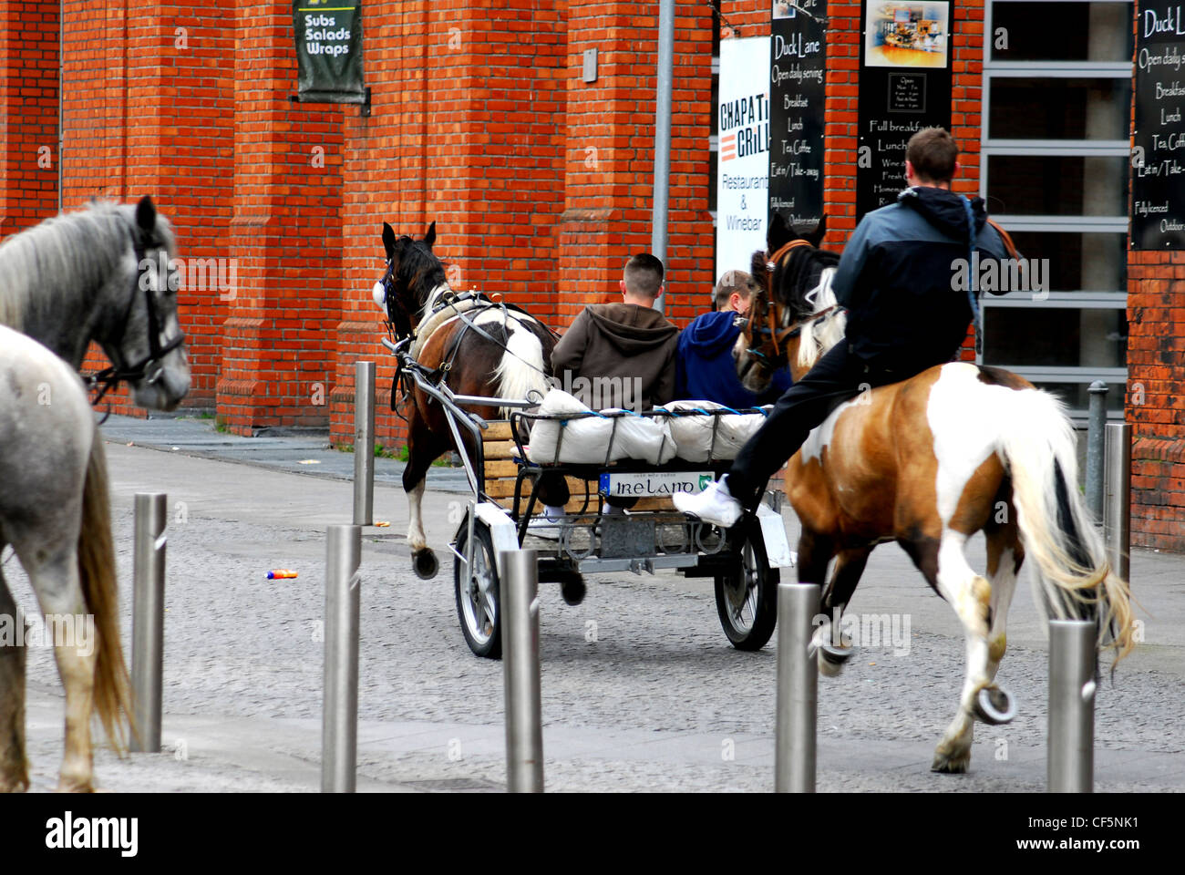Youngsters On Horseback At Smithfield Horse Market In Dublin Stock 