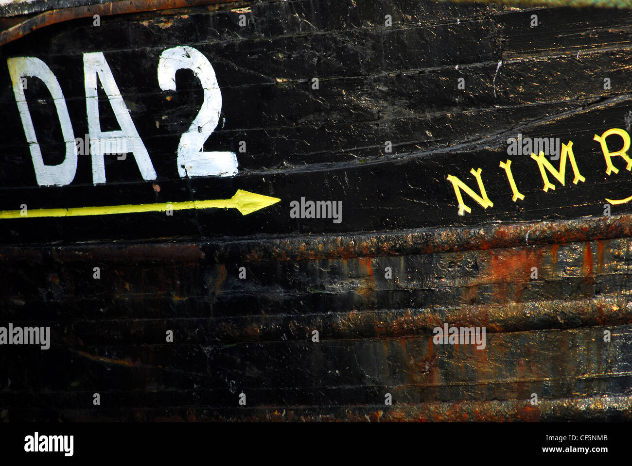 A close up of text at Howth harbour in Dublin. Stock Photo