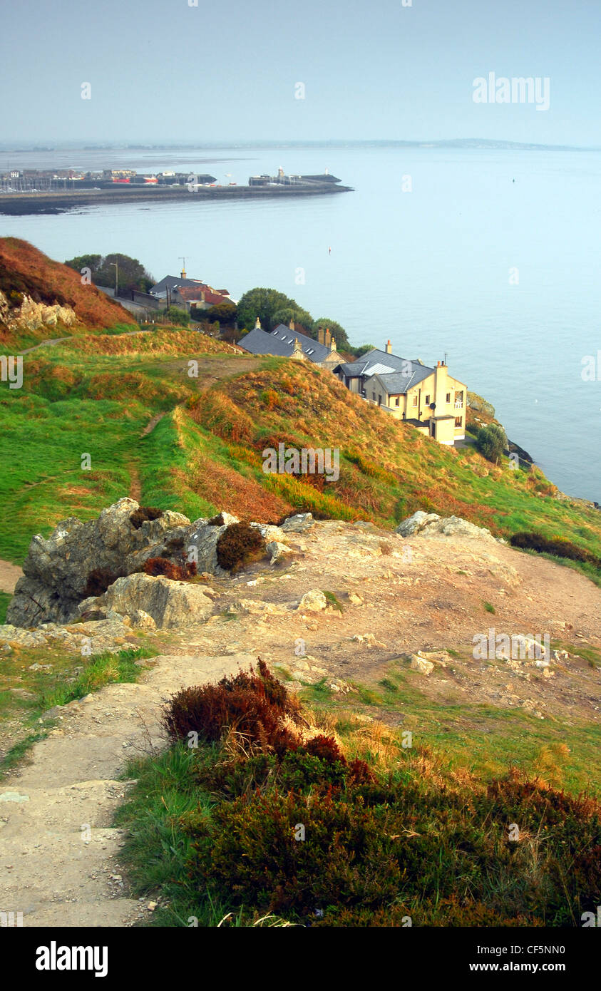 View of the coastline from the cliff path in Howth. Stock Photo