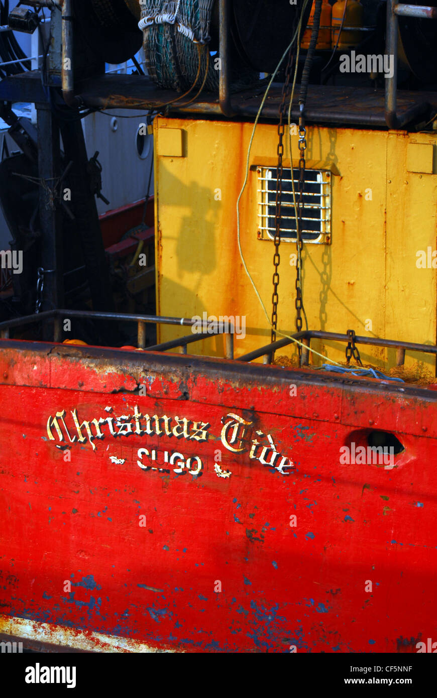 A rustic looking boat at Howth harbour in Dublin. Stock Photo