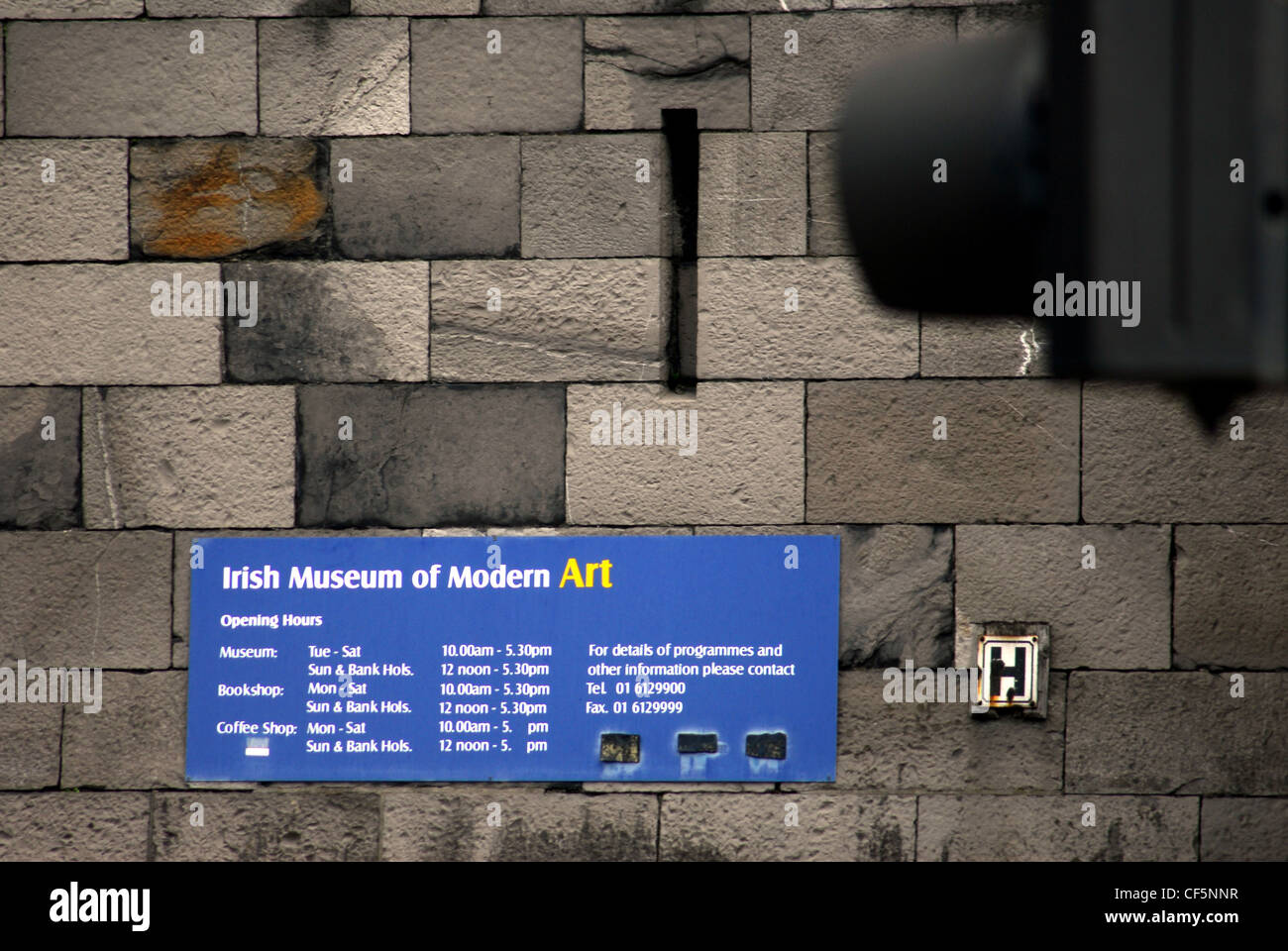 An information sign at the Irish Museum of Modern Art in Dublin. Stock Photo