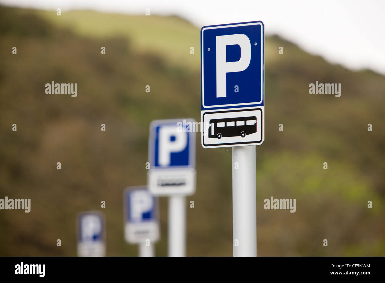 Coach parking signs in the car park at Boscastle, Cornwall Stock Photo Alamy