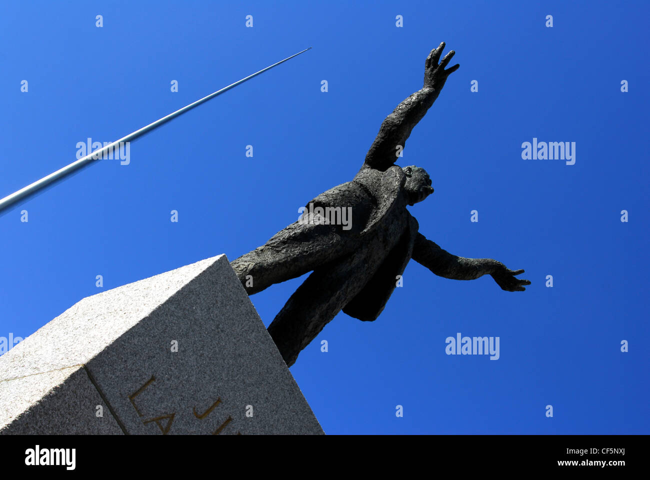 Statue of Jim Larkin and the Spike on O'Connell Street in Dublin. Stock Photo