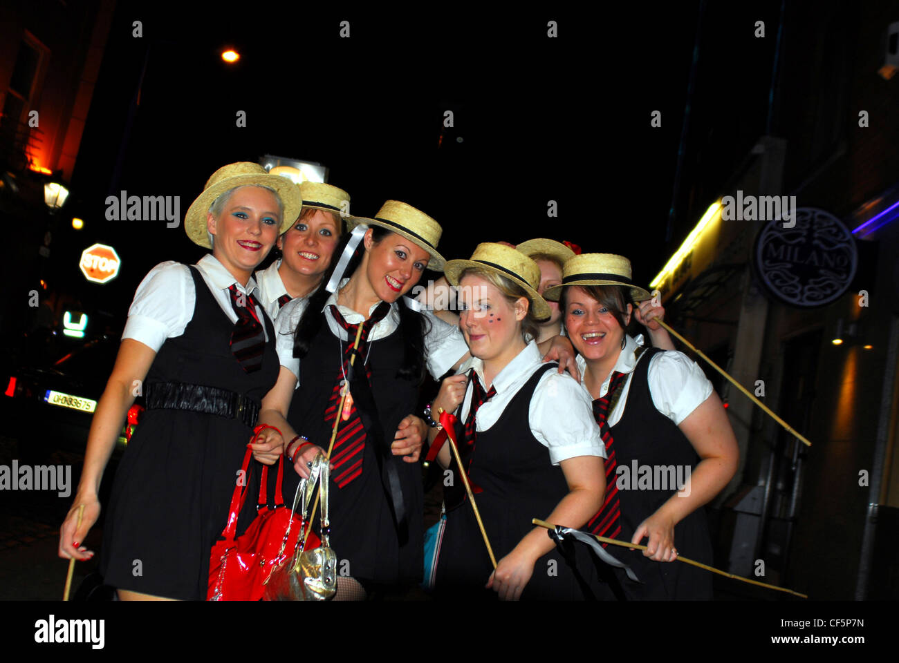 Girls on a hen night in the Temple Bar area of Dublin. Stock Photo