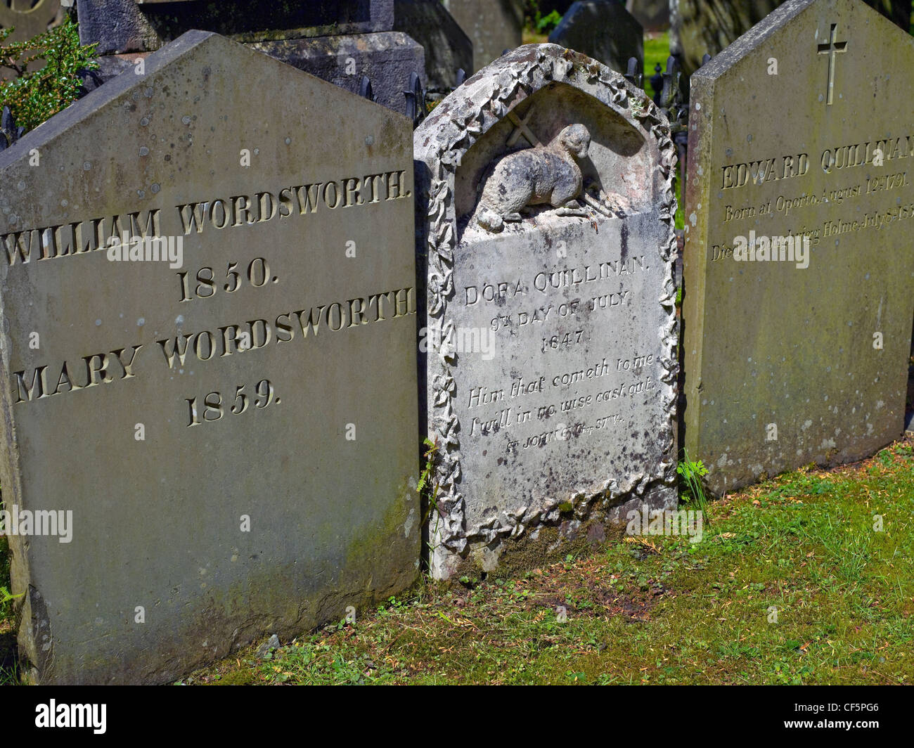 The grave of William and Mary Wordsworth in St. Oswald's Churchyard. Stock Photo