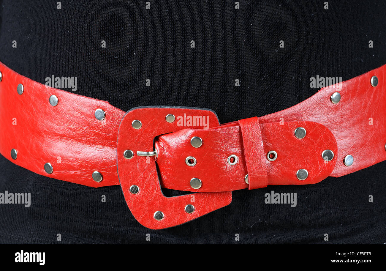Red belt in black dress Stock Photo