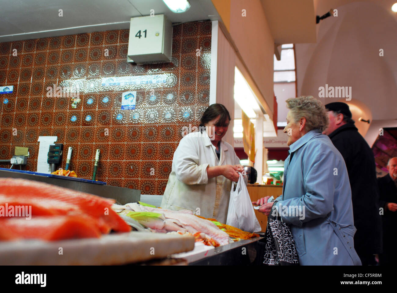 Detailed view of a fish stall at the English Market in Cork Stock Photo