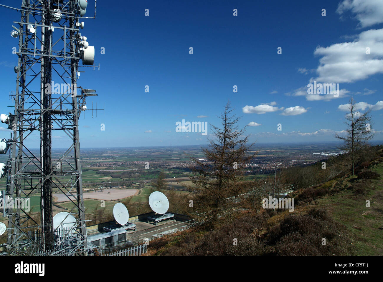 Masts from the Wrekin transmitting station on Wrekin Hill near Telford. Stock Photo