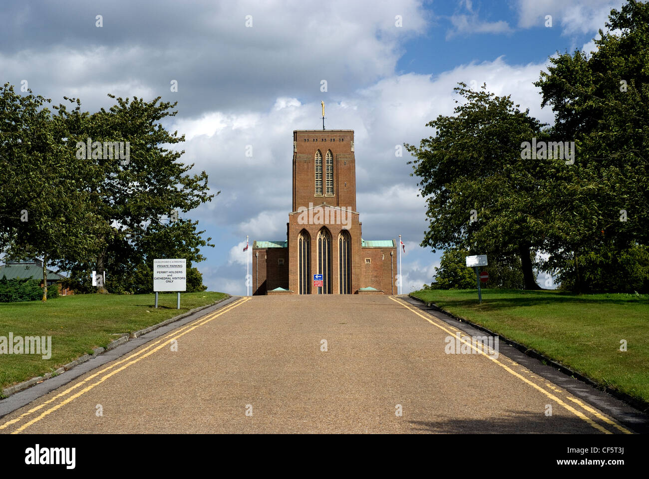 A drive leading up to the entrance of Guildford Cathedral, built in 1928 as a result of the Diocese of Winchester being divided Stock Photo