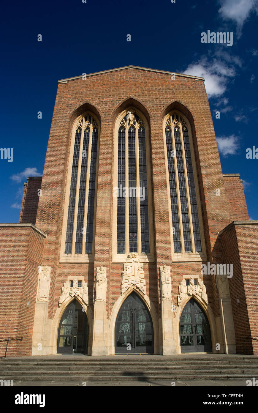 The West Front of Guildford Cathedral, built in 1928 as a result of the Diocese of Winchester being divided into three sections Stock Photo