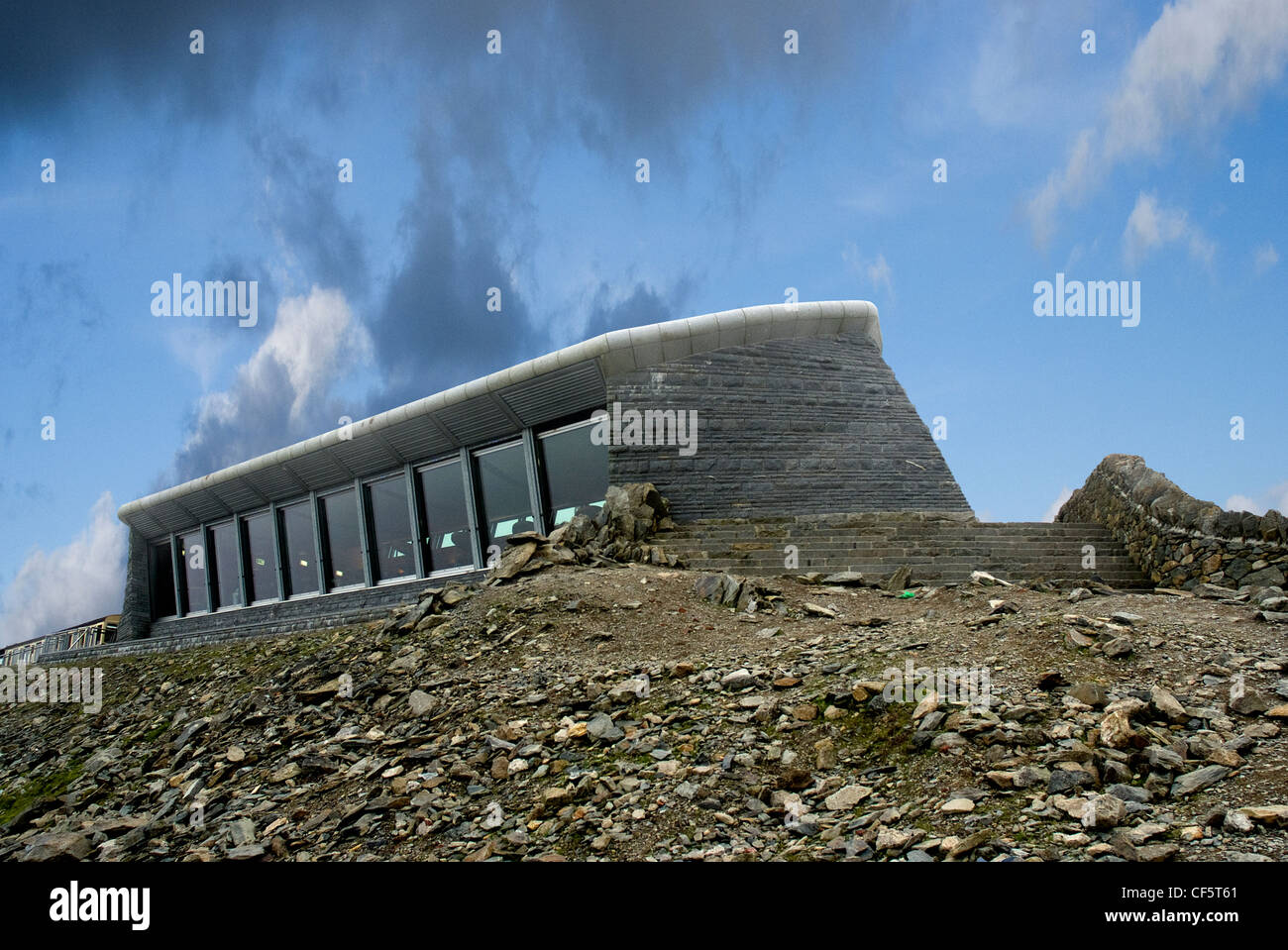The new cafe and visitors centre at the summit of Mount Snowdon, the highest mountain in England and Wales. Stock Photo