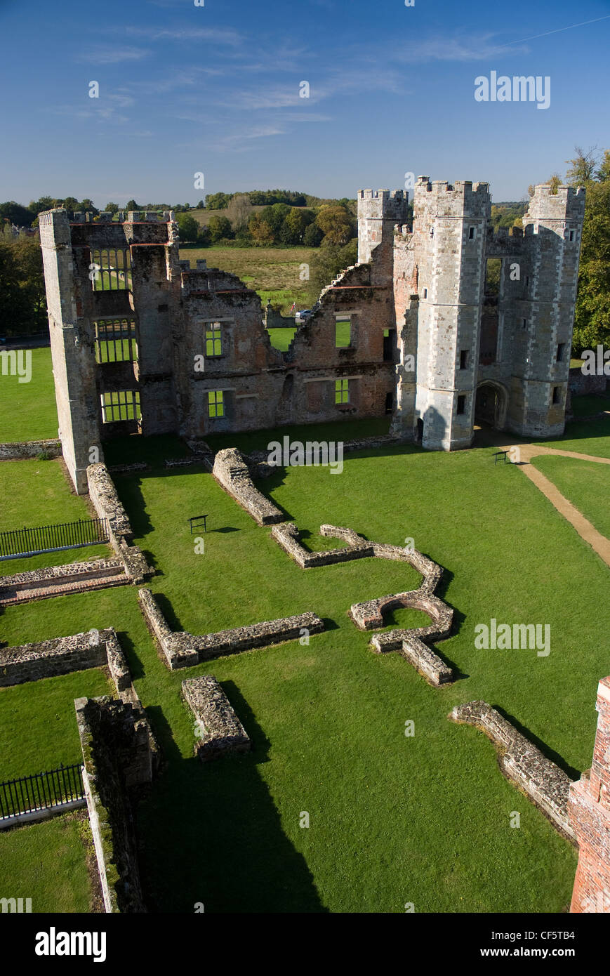 The ruins of Cowdray Ruins, one of Southern England's most important early Tudor courtier's palaces set in the grounds of Cowdra Stock Photo