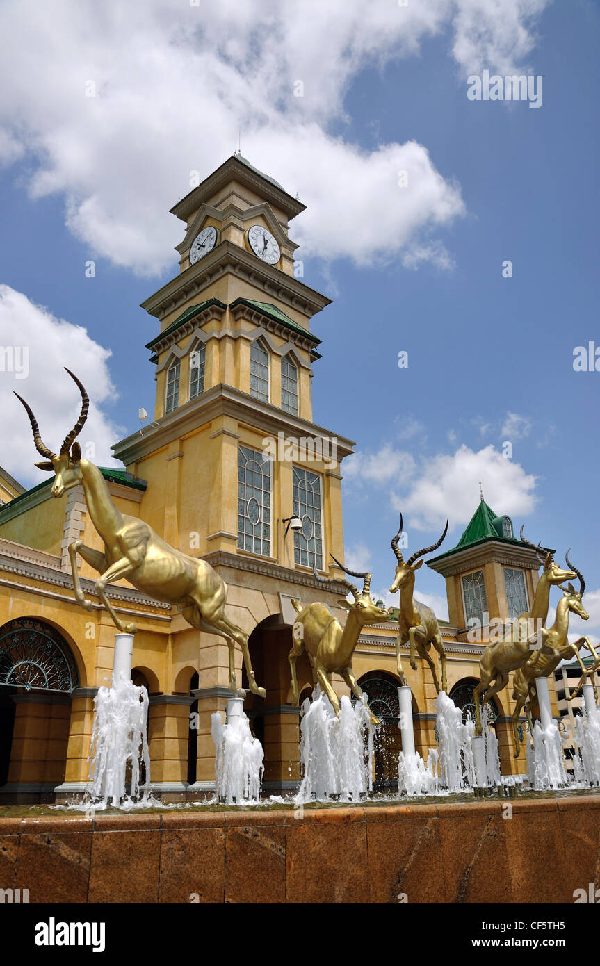 'Jumping impala' entrance fountain at Gold Reef City Casino, Johannesburg, Gauteng Province, Republic of South Africa Stock Photo