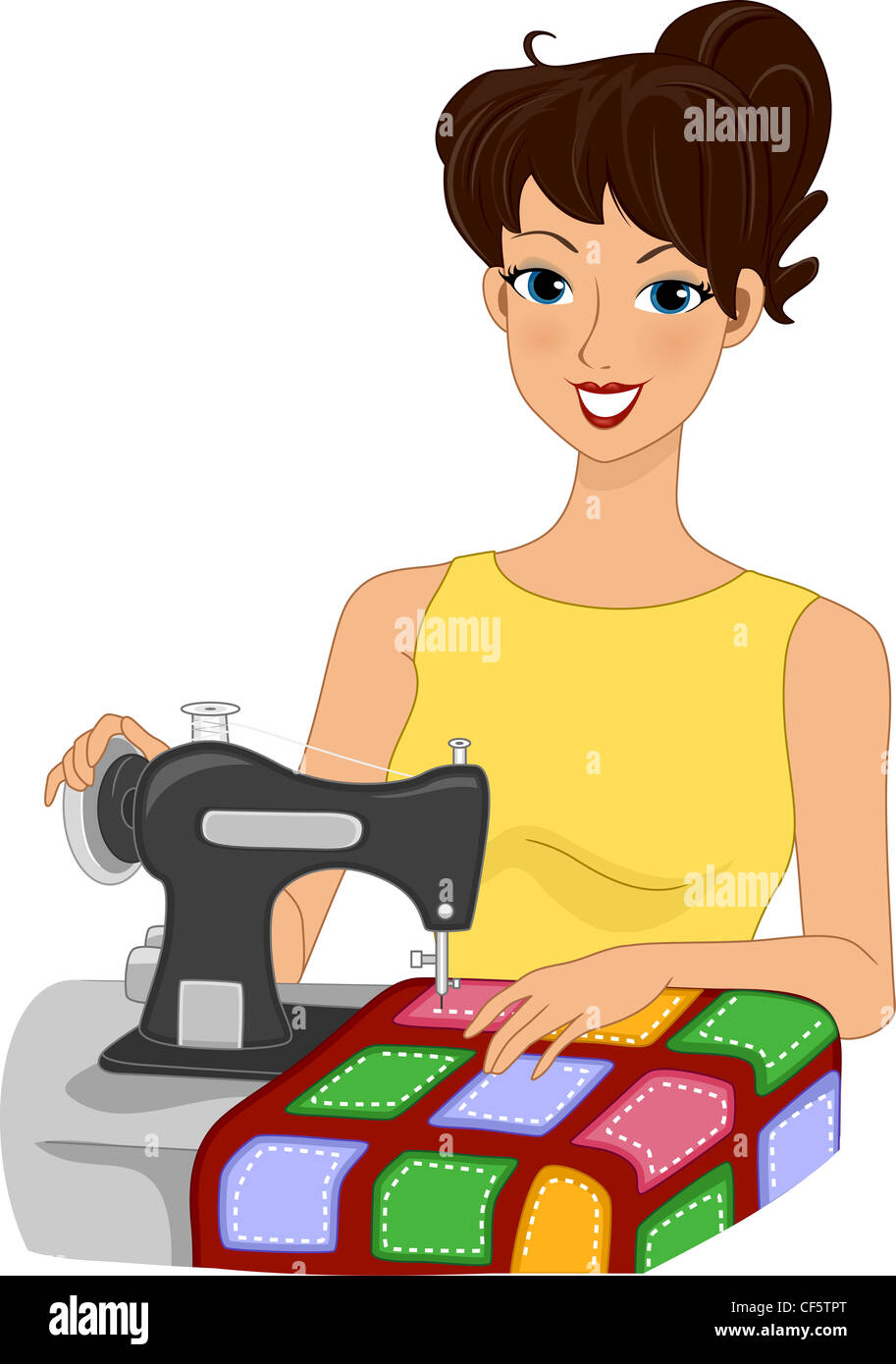Illustration of a Girl Making a Quilt Stock Photo - Alamy, image size:913x1390