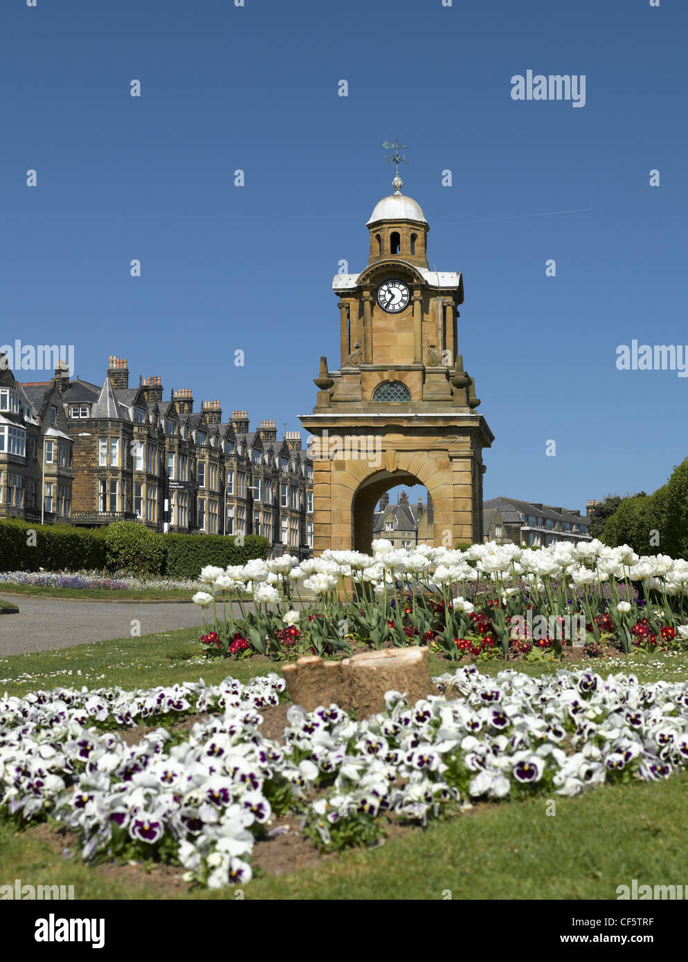 Clock Tower on the Esplanade on Scarborough's South Cliff. Stock Photo