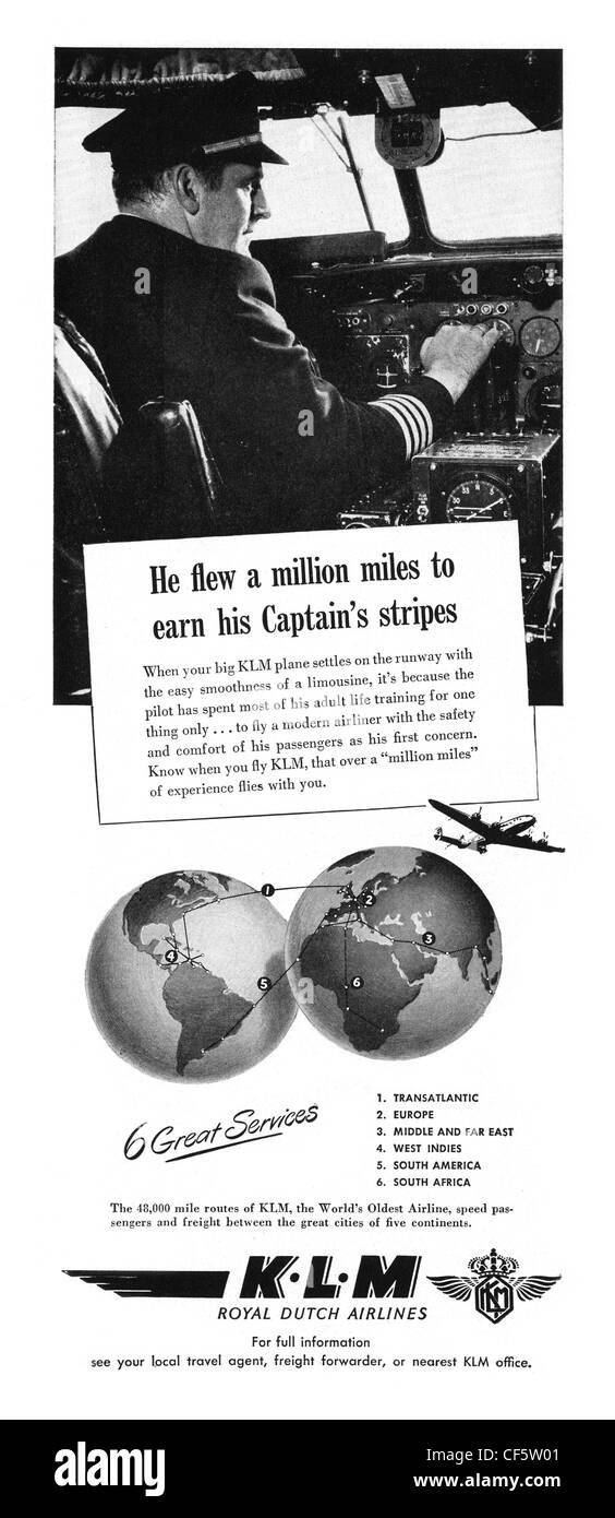 KLM airline advert in 1947, published in the UK Stock Photo