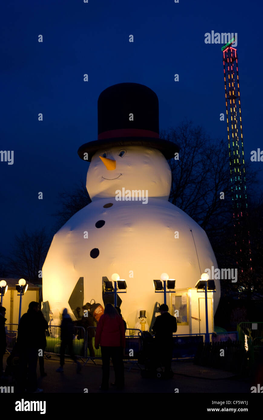 A giant inflatable snowman at the Winter Wonderland in Hyde Park. Stock Photo