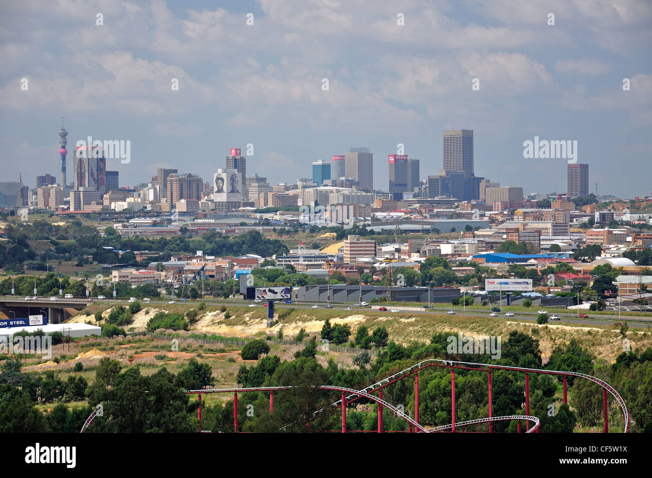 View of city from Giant Wheel at Gold Reef City Theme Park, Johannesburg, Gauteng Province, South Africa Stock Photo