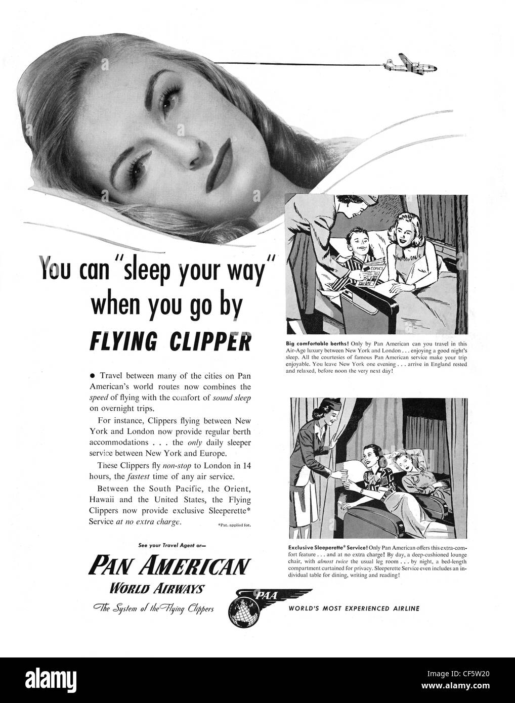 Pan American airline advert in 1947, published in the UK Stock Photo