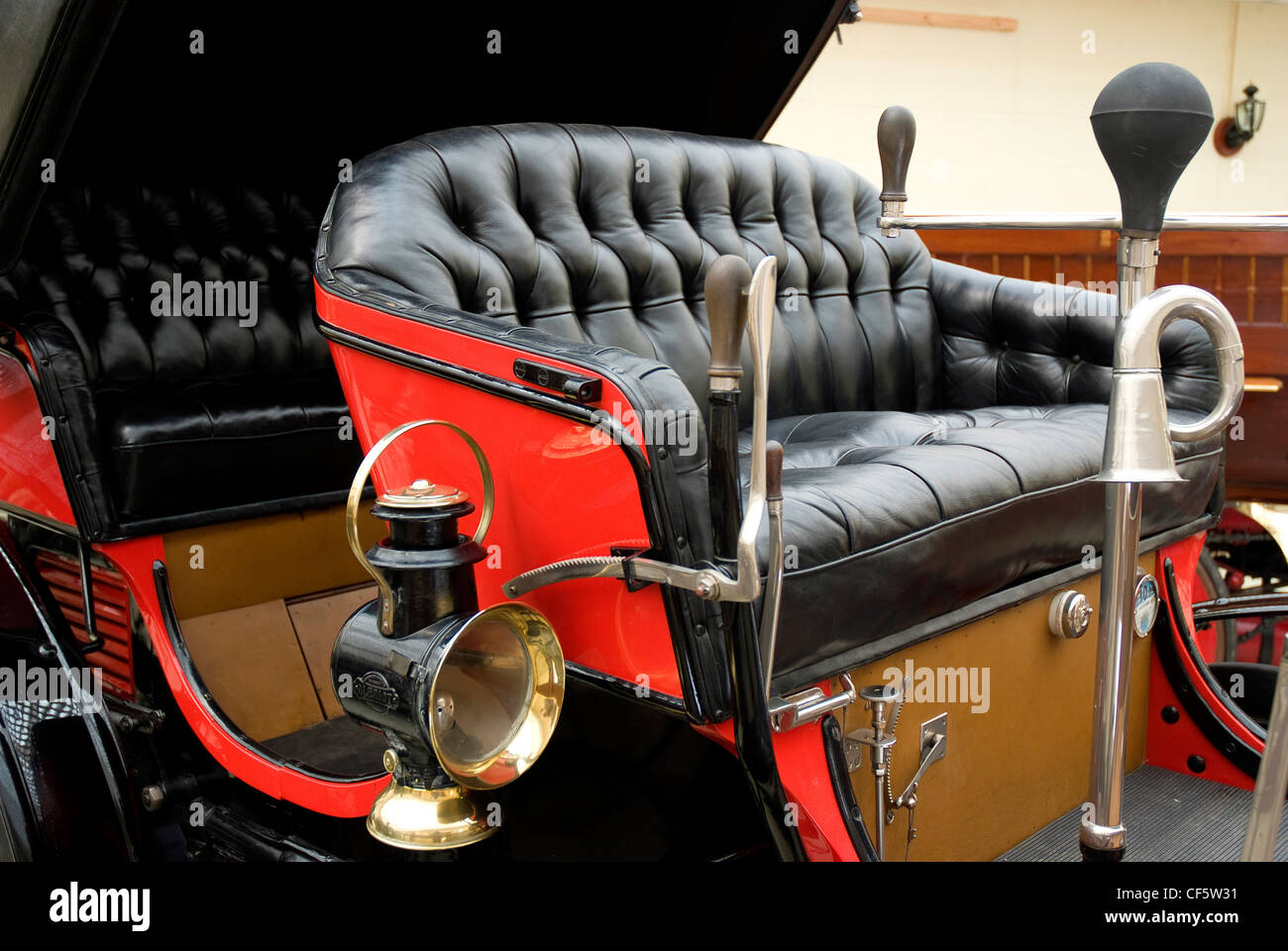 Close-up of an 1898 Peugeot car, part of a collection of Victorian cars on loan to Leonardslee. Stock Photo