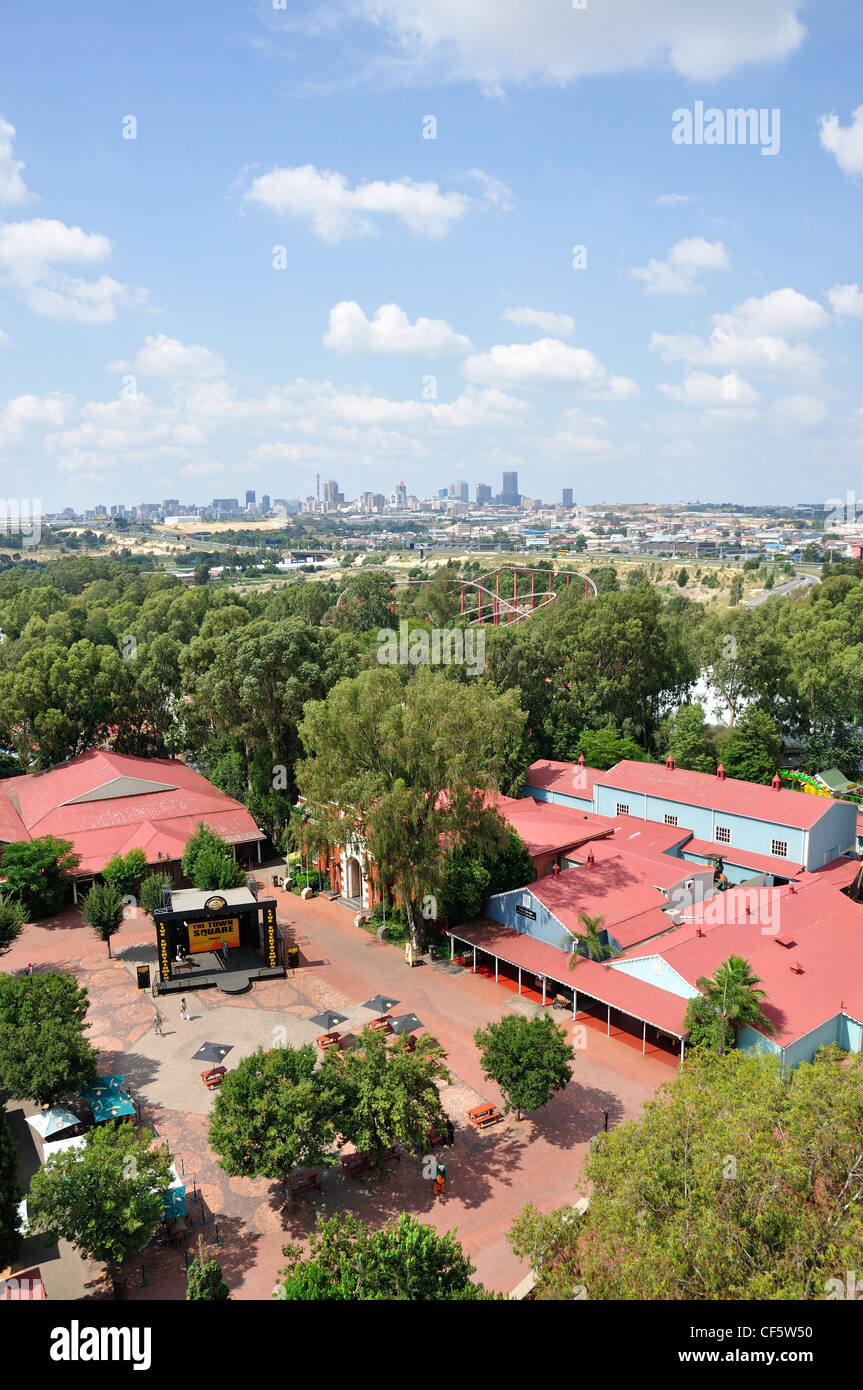 View of city and park from Giant Wheel at Gold Reef City Theme Park, Johannesburg, Gauteng Province, South Africa Stock Photo