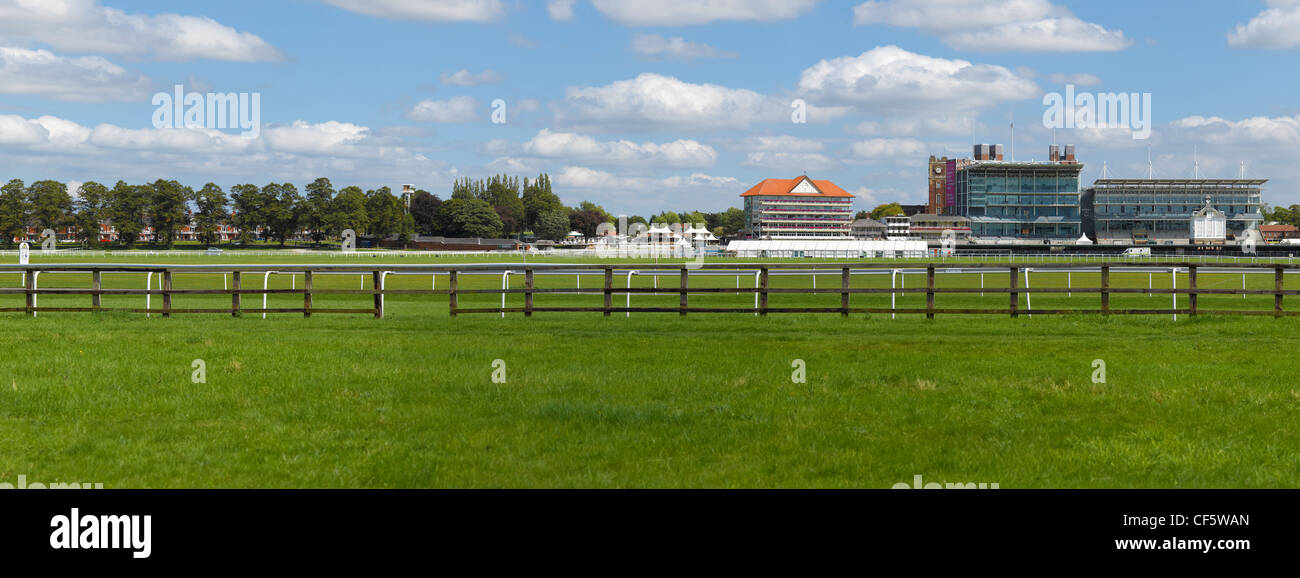 Panoramic view of York Racecourse and Terrys Chocolate works in the background. Stock Photo