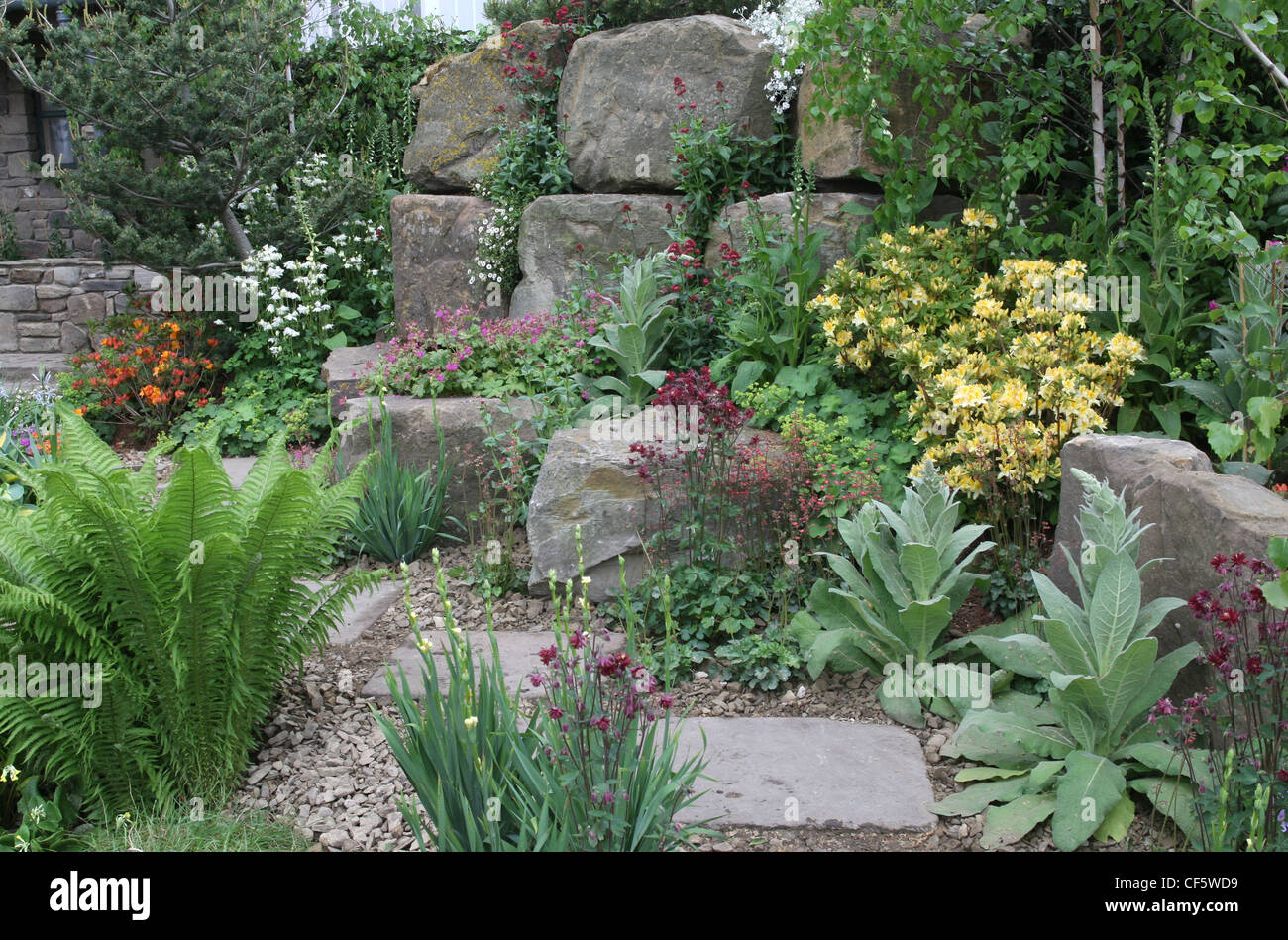 Chelsea Flower Show HESCO Bastion and Leeds City Council garden at the Royal Horticultural Society Chelsea Flower Show in Stock Photo