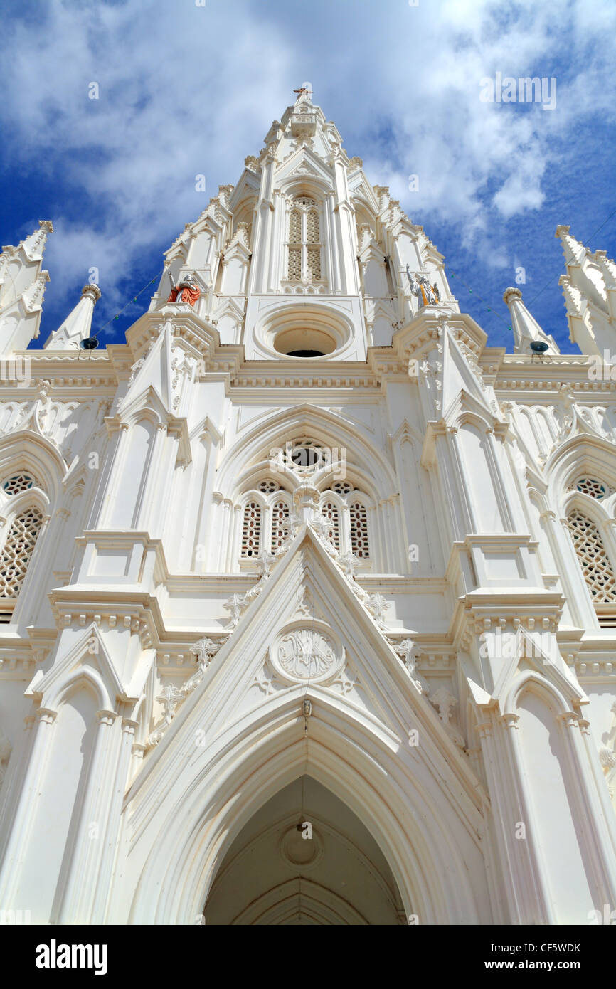 Kanyakumari, church,catholic, Cape Comorin, white, blue,Portuguese,Architecture, Gothic, Tamil ,Nadu, India Stock Photo