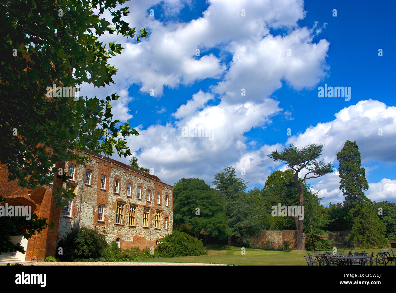 Tables on the lawn outside Farnham Castle Palace Stock Photo