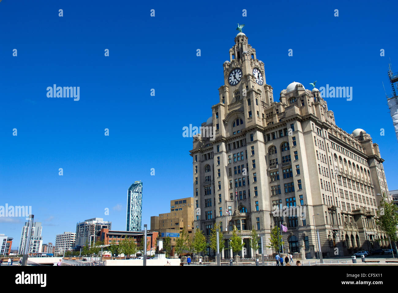 The Royal Liver Building on the Pier Head in Liverpool. It is one of Liverpool's Three Graces. Stock Photo