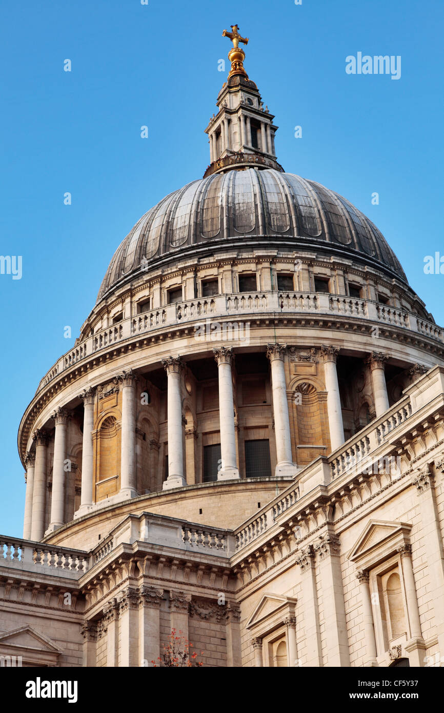 The dome on top of of St Paul's Cathedral in the City of London, designed by Sir Christopher Wren in the seventeenth century. Th Stock Photo