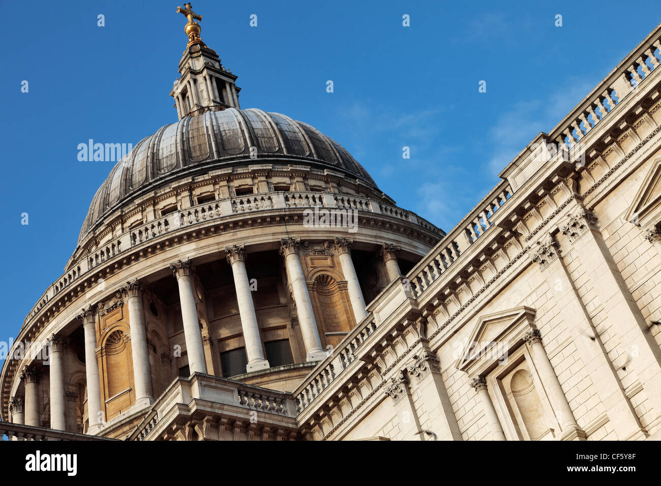 The dome on top of St Paul's Cathedral in the City of London, designed by Sir Christopher Wren in the seventeenth century. The d Stock Photo