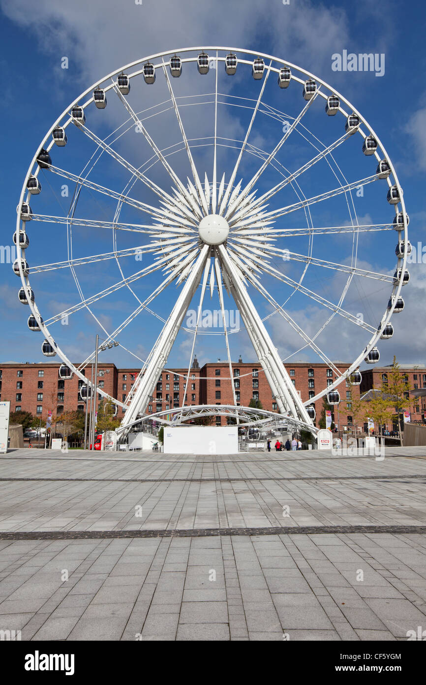 The Echo Wheel of Liverpool between Albert Dock and the Echo Arena. Stock Photo