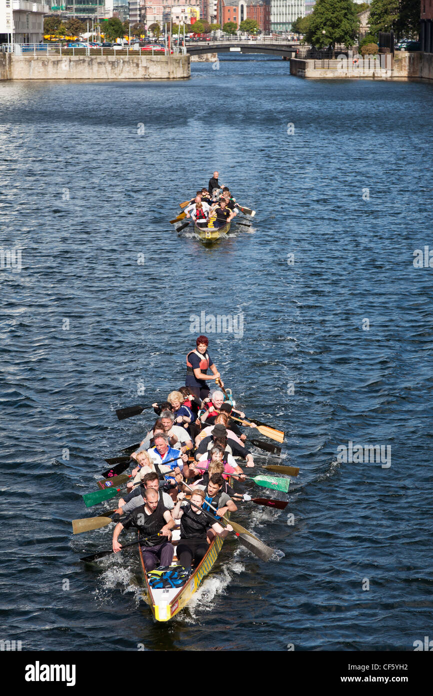 A Dragon boat training session in Wapping Dock. Stock Photo