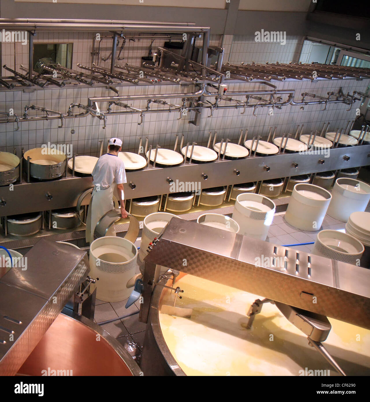 A dairy plant in Switzerland processing fresh milk into cheese Stock Photo  - Alamy