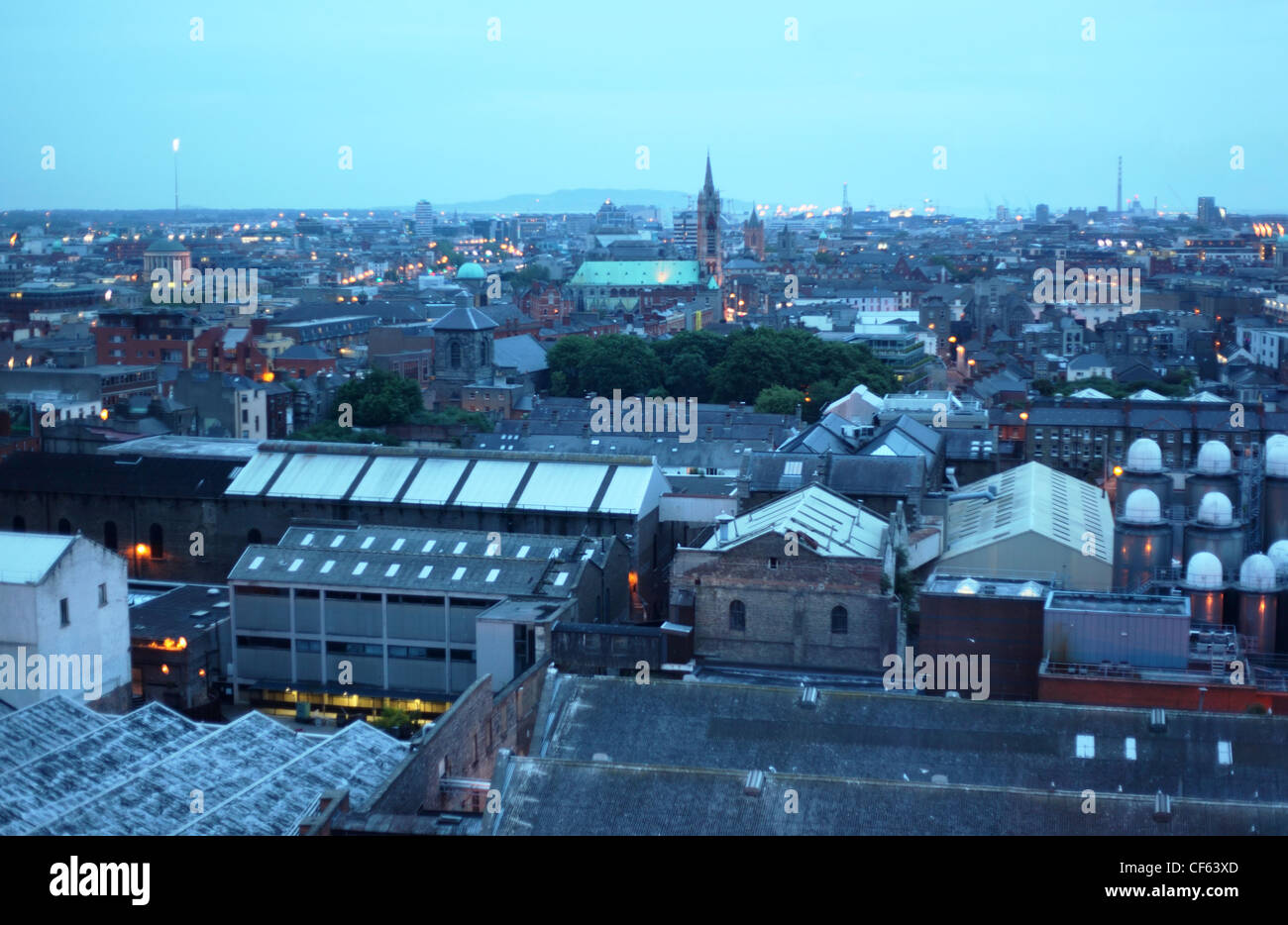 Dublin panorama of tiled roofs in evening, Ireland. many rooftops Stock
