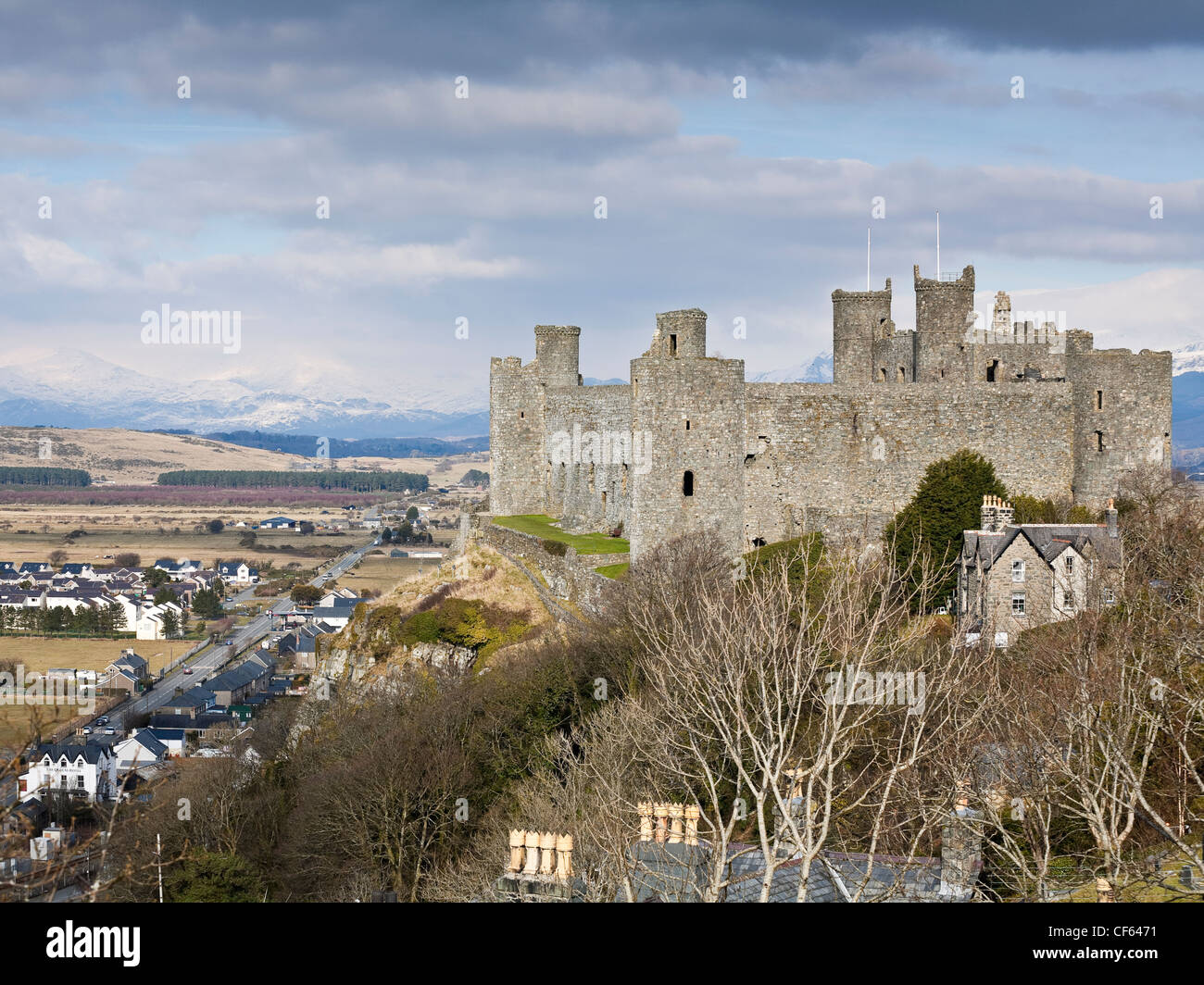 Harlech Castle built in 1283 by Edward I as one of the most formidable of his 'iron ring' of fortresses. Stock Photo