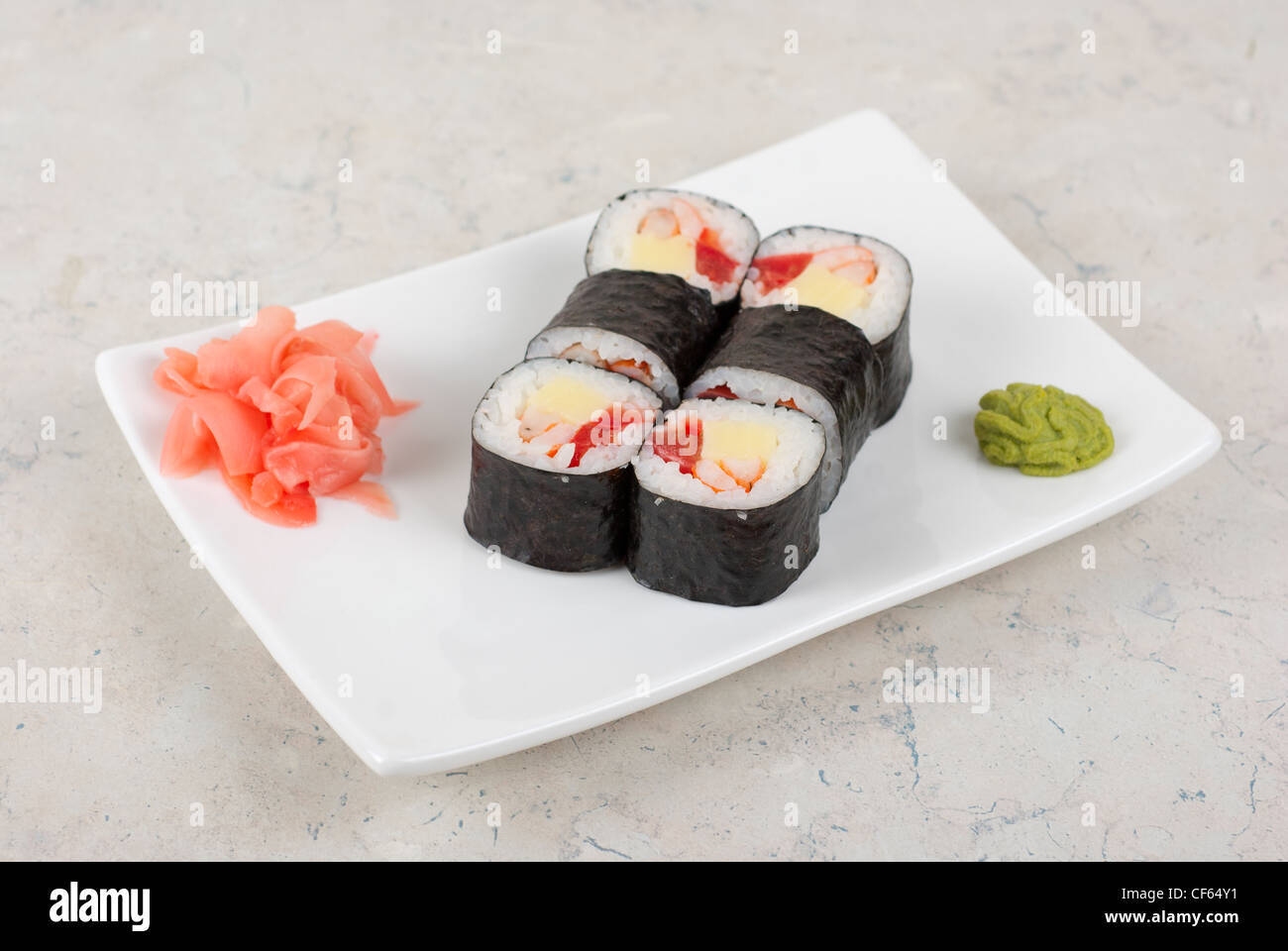Sushi rolls made of crab meat, cheese, and tomato Stock Photo Alamy