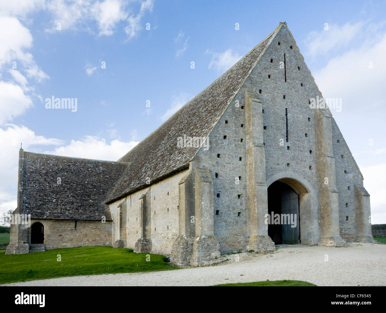 The 14th Century Monastic Tithe Barn at Great Coxwell on the Buscot and Coleshill Estates. Stock Photo
