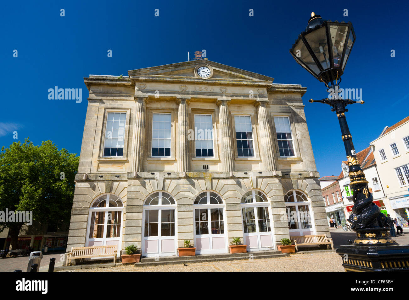 A Victorian lamp and drinking fountain outside Andover Town Hall, built in 1825, in the High Street. Stock Photo