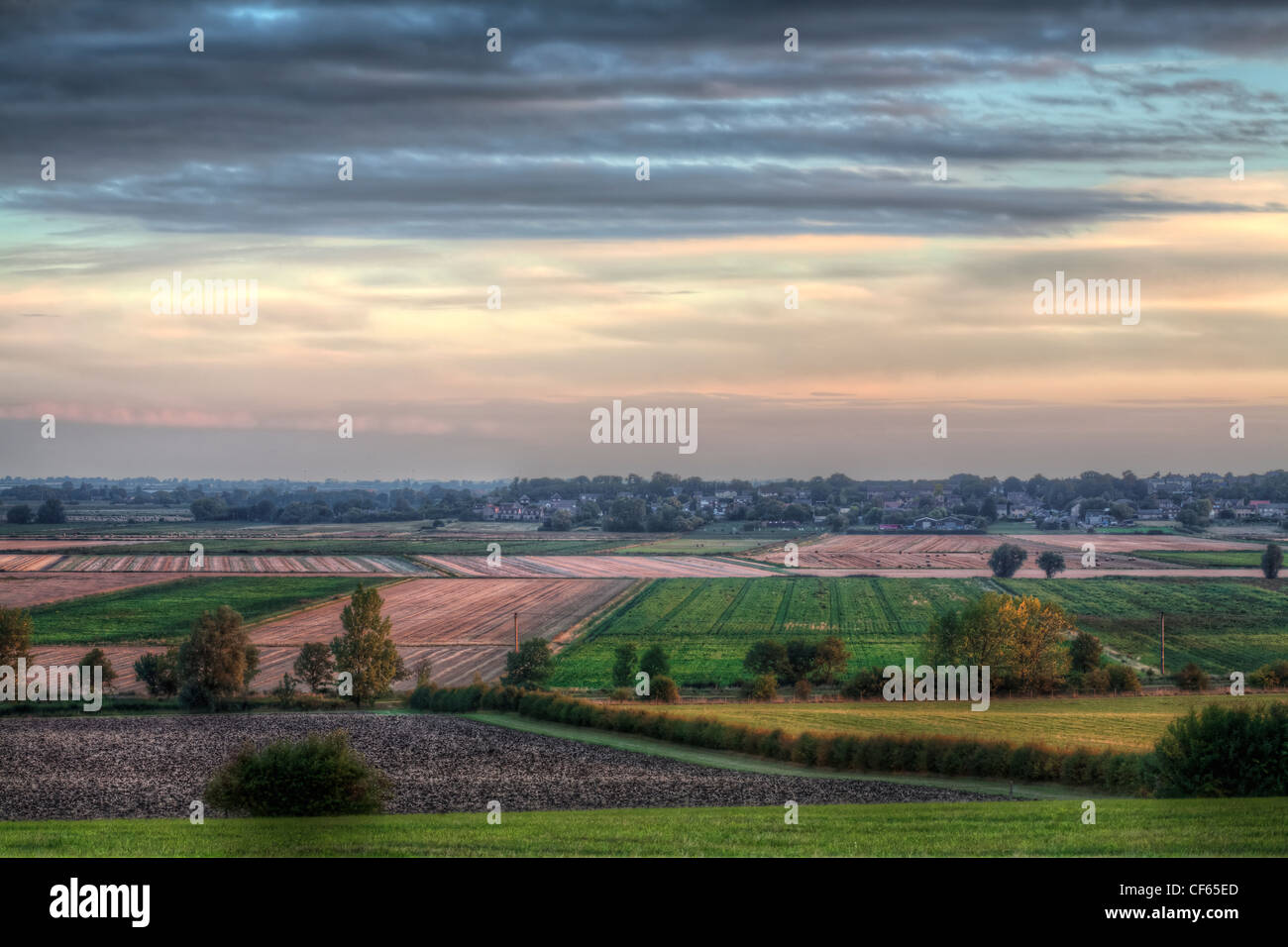 A view over the flat rural countryside in Cambridgeshire. Stock Photo