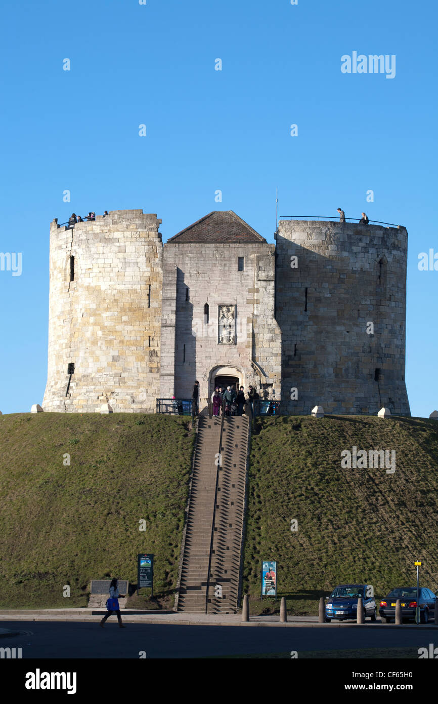 Clifford's Tower, a 13th century stone keep on a mound, almost all that remains of York Castle. Stock Photo
