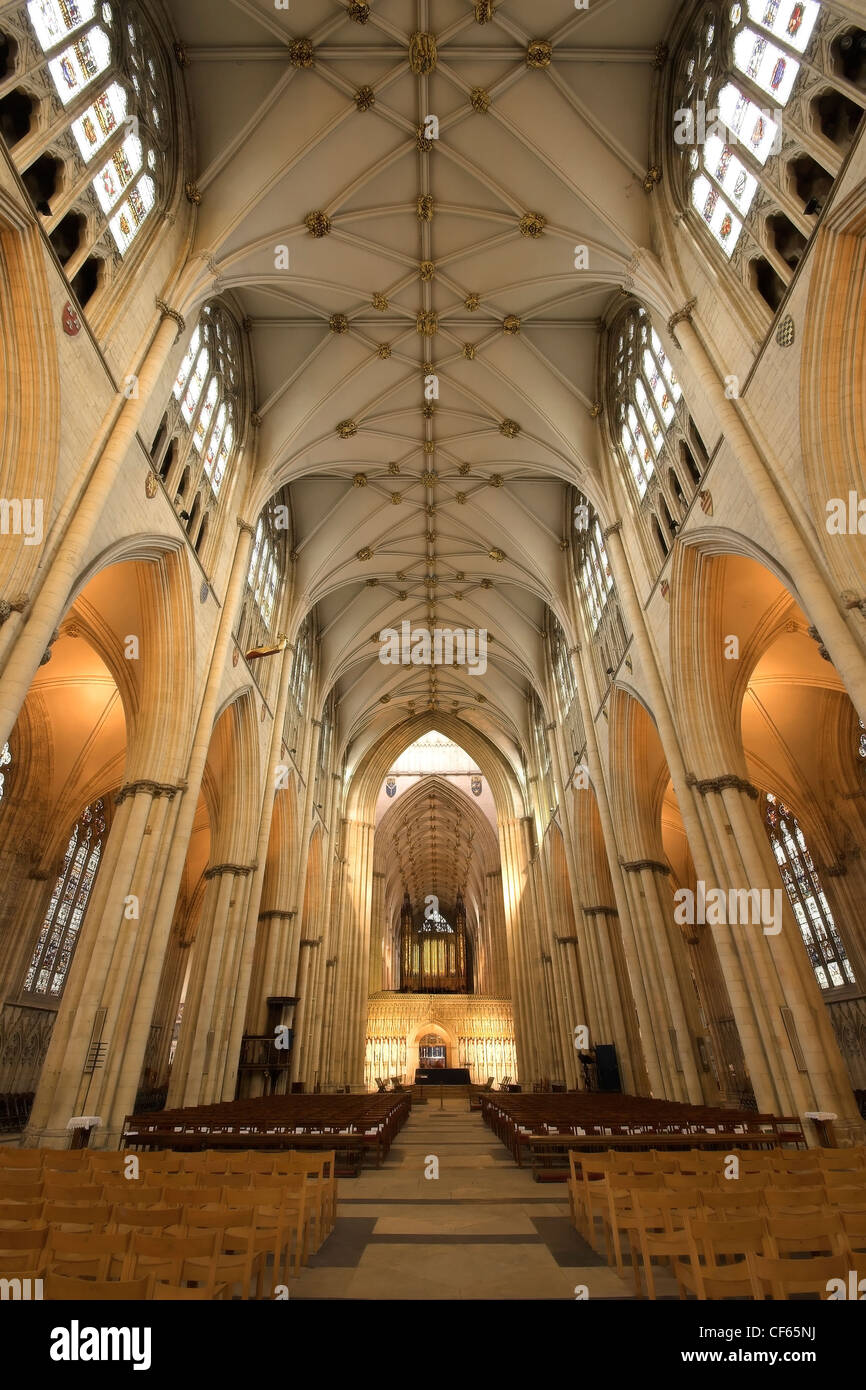 The grand interior at York Minster Cathedral. Stock Photo