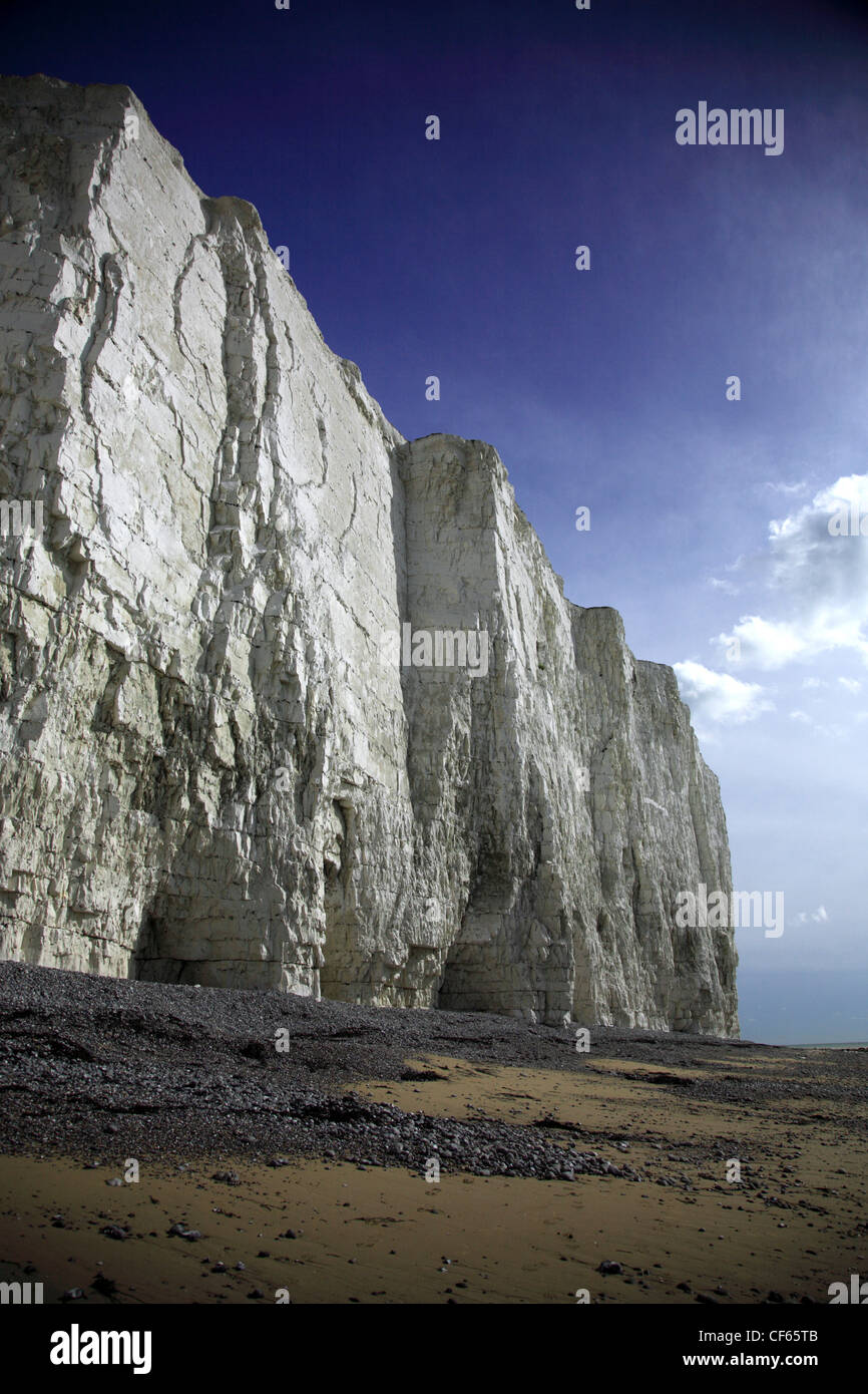 Sheer white cliffs at Birling Gap. Stock Photo