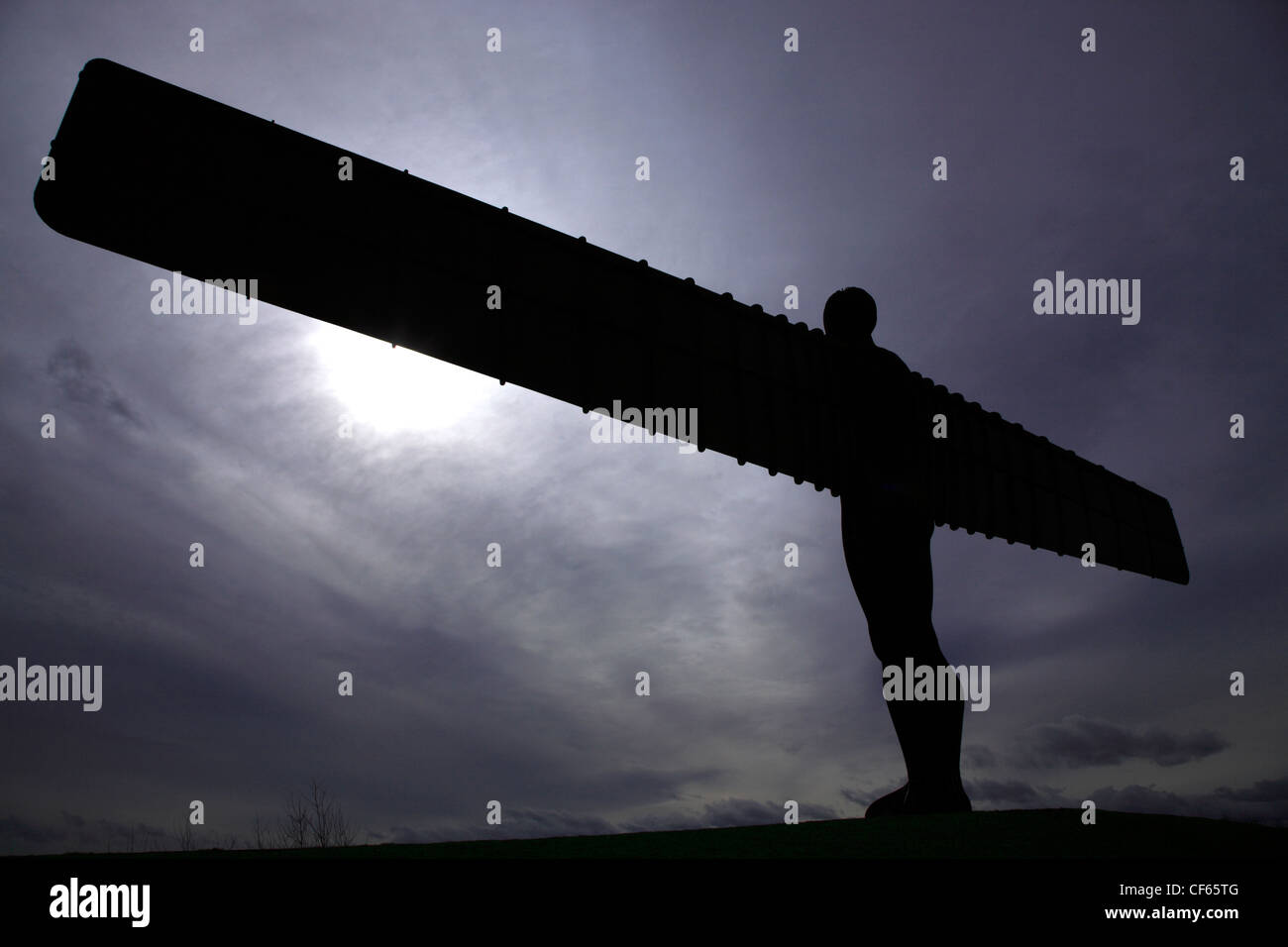 Silhouette of the Angel of the North near Gateshead. Stock Photo
