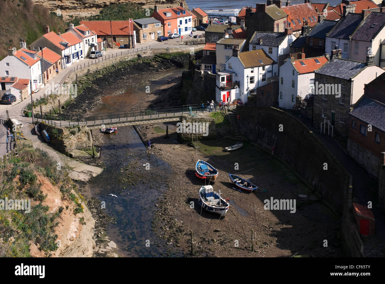 The picturesque village of Staithes from Cowbar Nab. Stock Photo