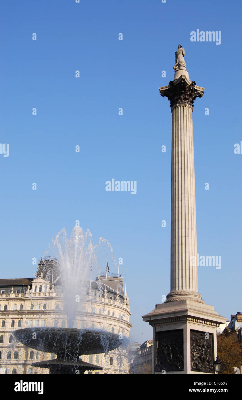 A view toward Nelson's Column in Trafalgar Square. Stock Photo
